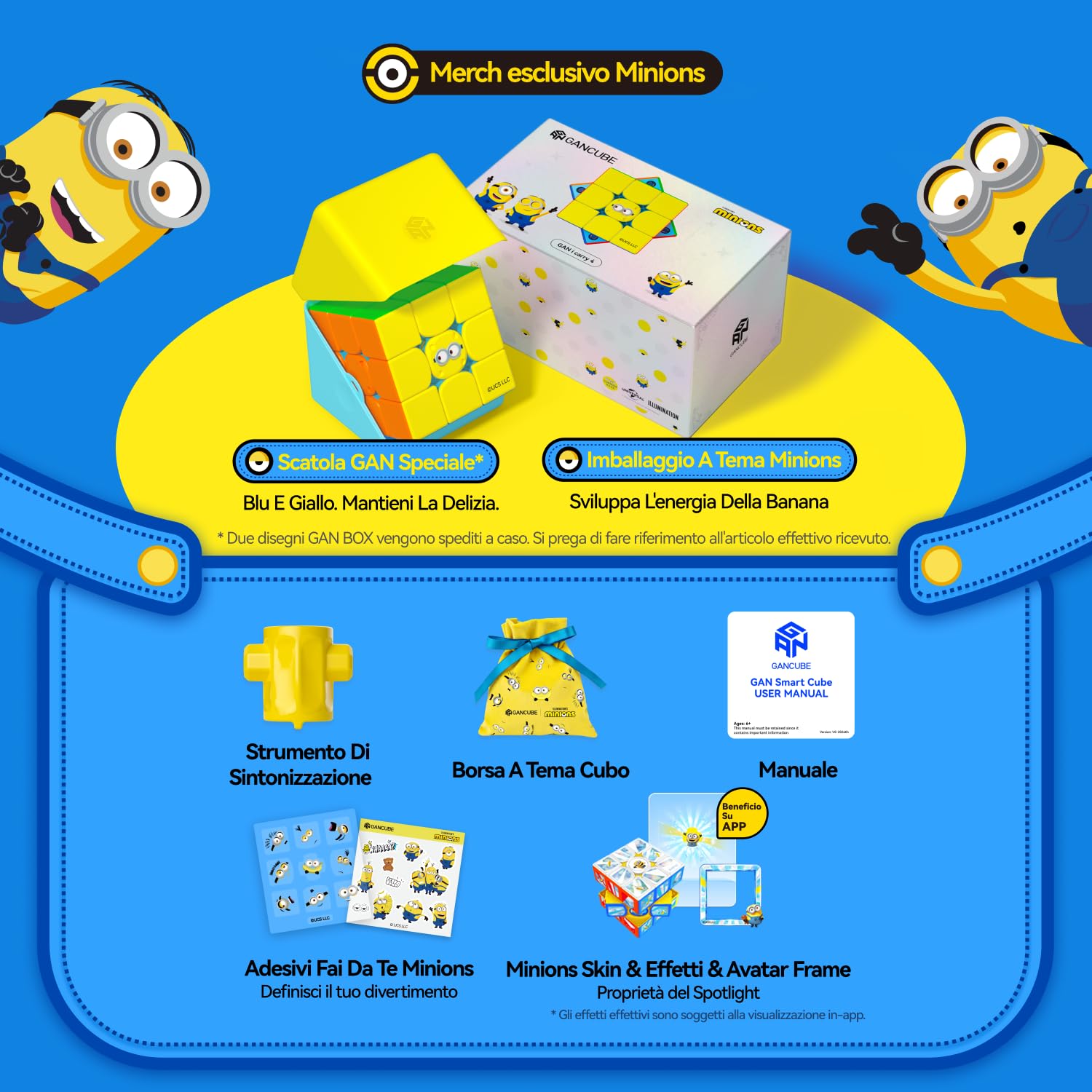 GAN icarry 4 Minions UV Cubo Professionale Smart Speed Cube magnetico 3x3 | Giocattoli Puzzle per Bambini, Adulti e Anziani, Prevengono la demenza, Scatole Regalo di alta Qualità, Oggetti da Collezione