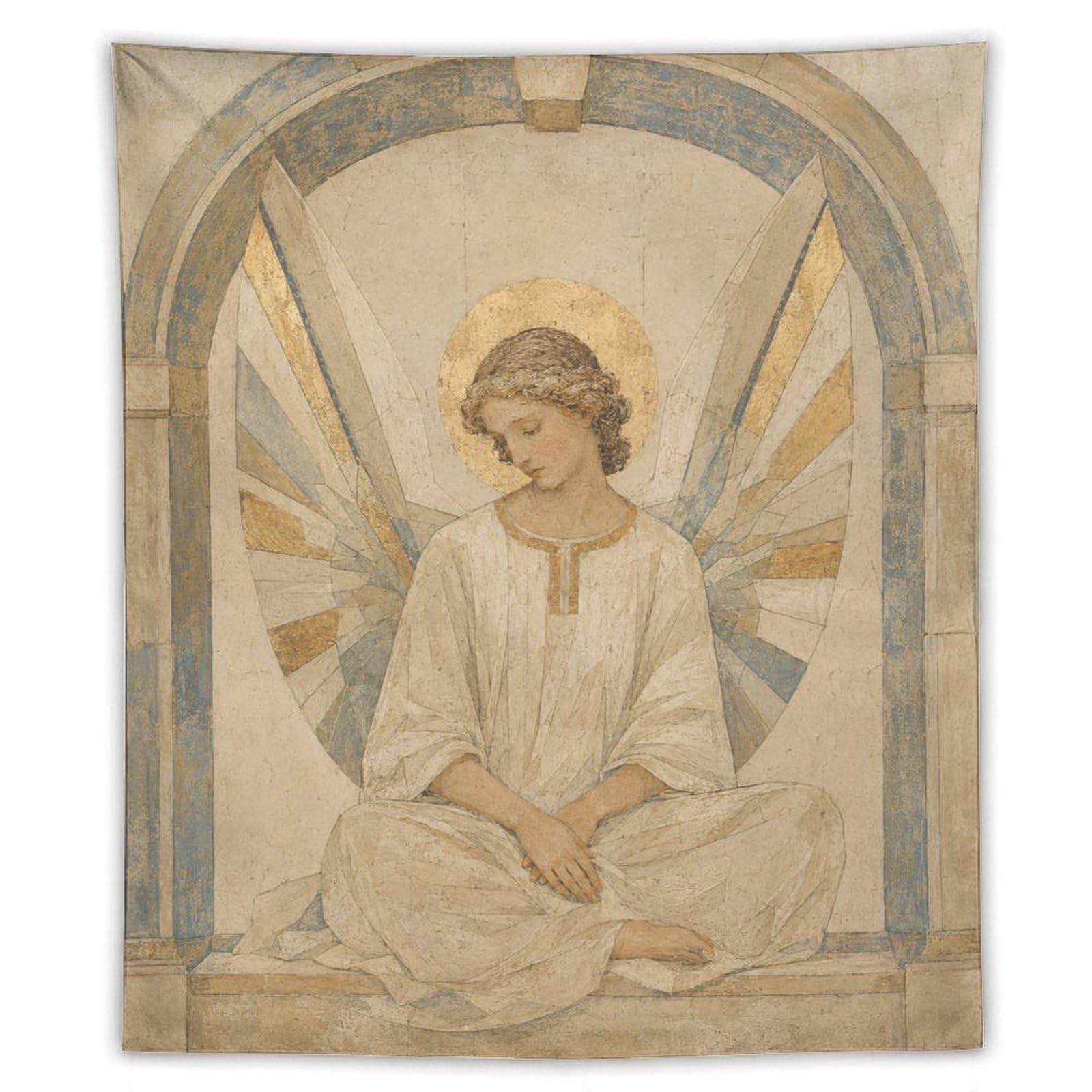 H3B8U2Y5 Archangel Gabriel Wall Tapestry, Surrealist Style, Celestial Art
