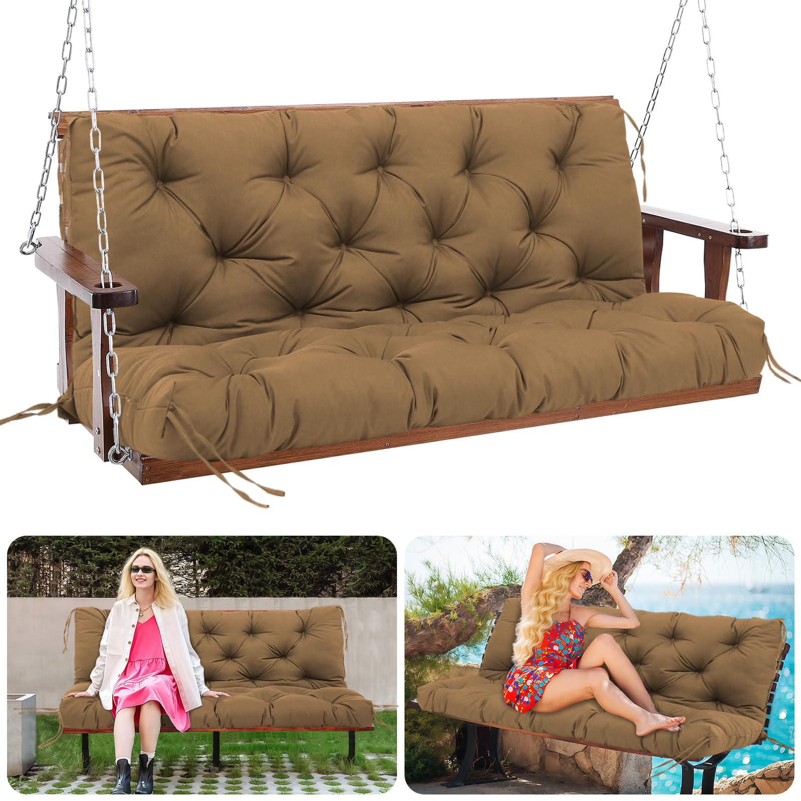 MQGHJ Garden Swing Cushions 100cm Outdoor Swing Cushions 2 Seater 12cm Thick Swing Seat Cushions Waterproof Garden Bench Cushions for Patio Porch Indoor(Dark Brown-100x100cm)