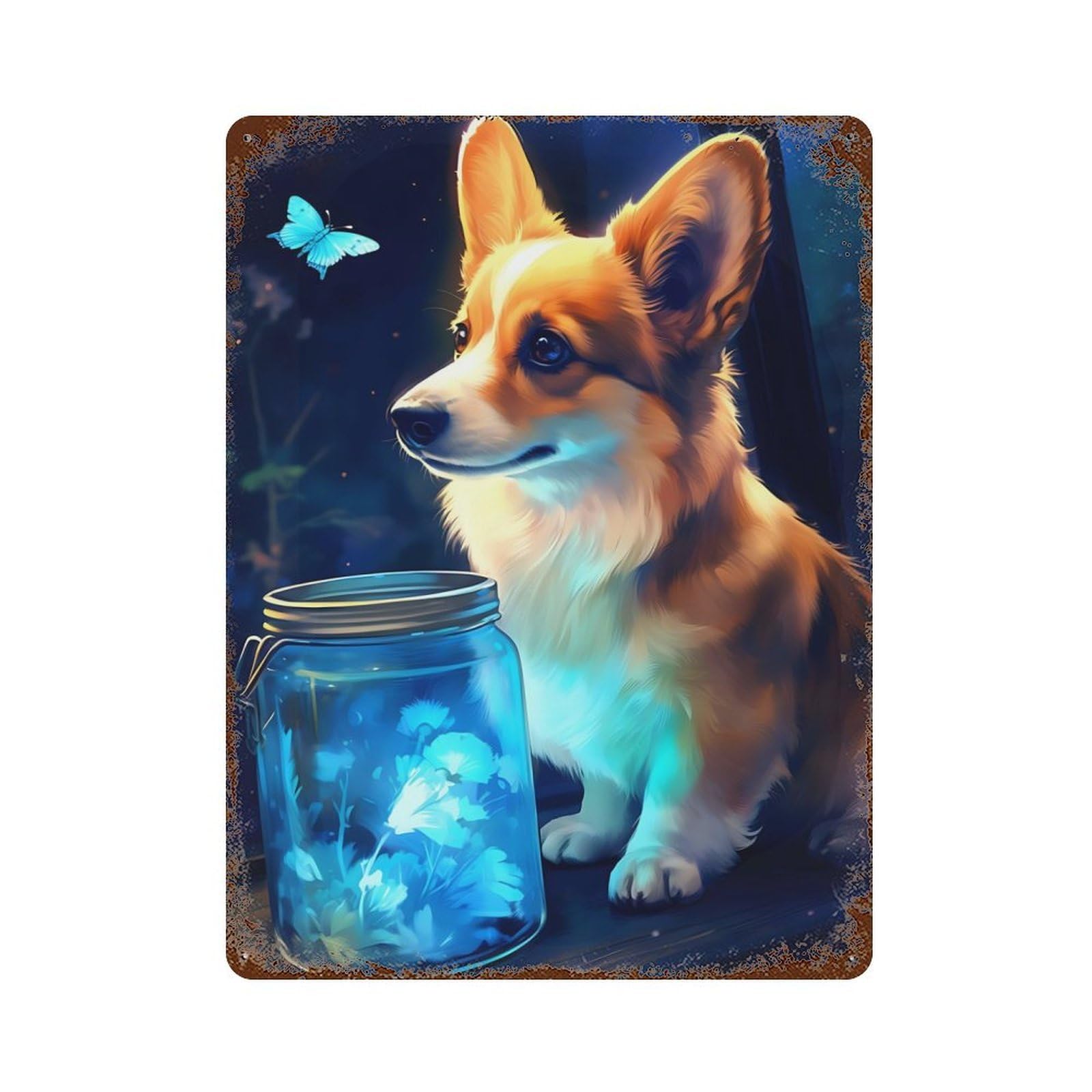 Cute Corgi Dog Luminous Rusty Metal Tin Sign 15.7"x11.8", for Shed, Workshop And Garage Wall Decor, Shabby Chic Decor