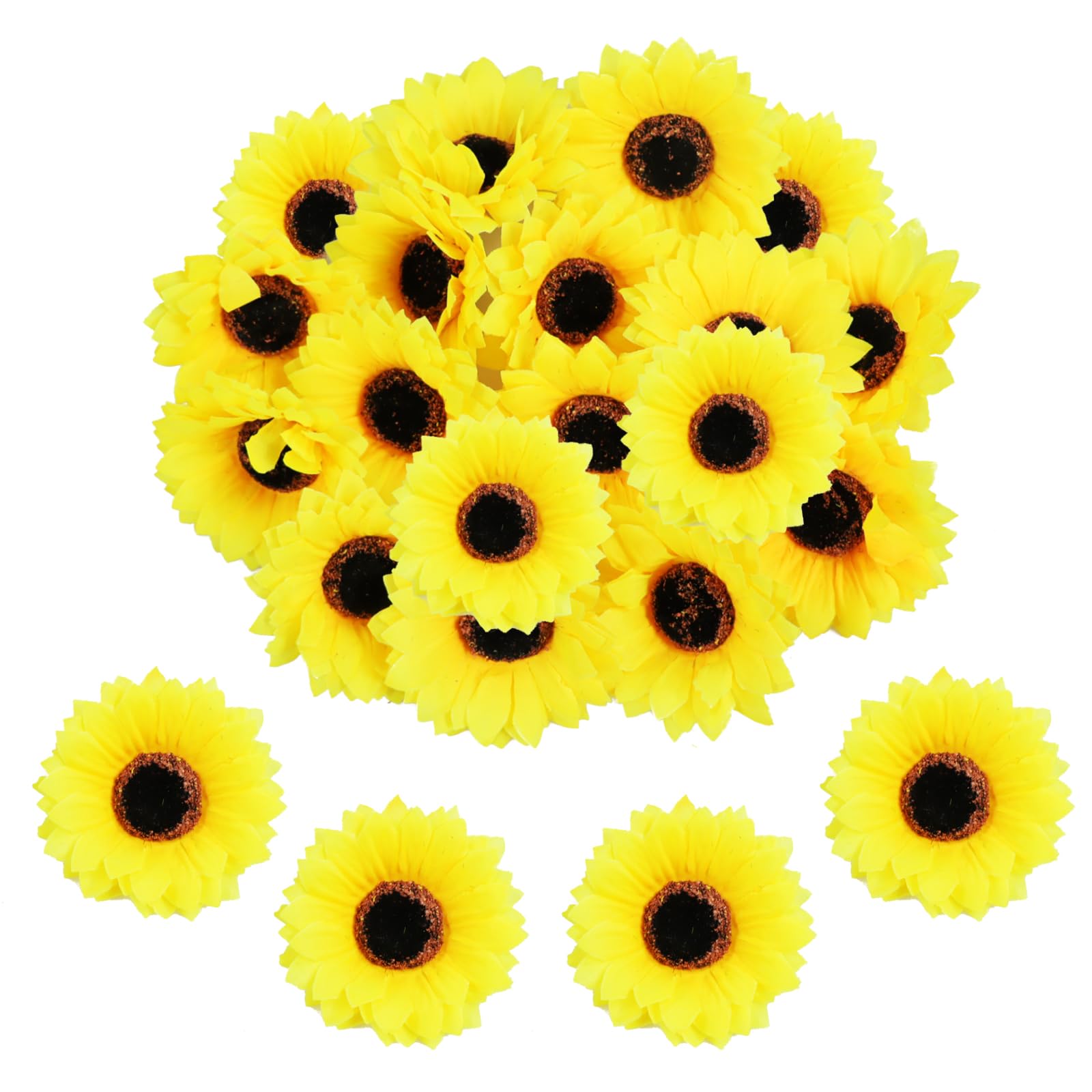 siawadeky 造花 ひまわり 花のみ 40個セット 直径9cm 花びら 人工花頭 シルク花 フェイクフラワー 枯れない花 花輪 ヘアアクセサリー DIY手作業 パーティー用 ハンドメイド ギフト飾り 写真道具