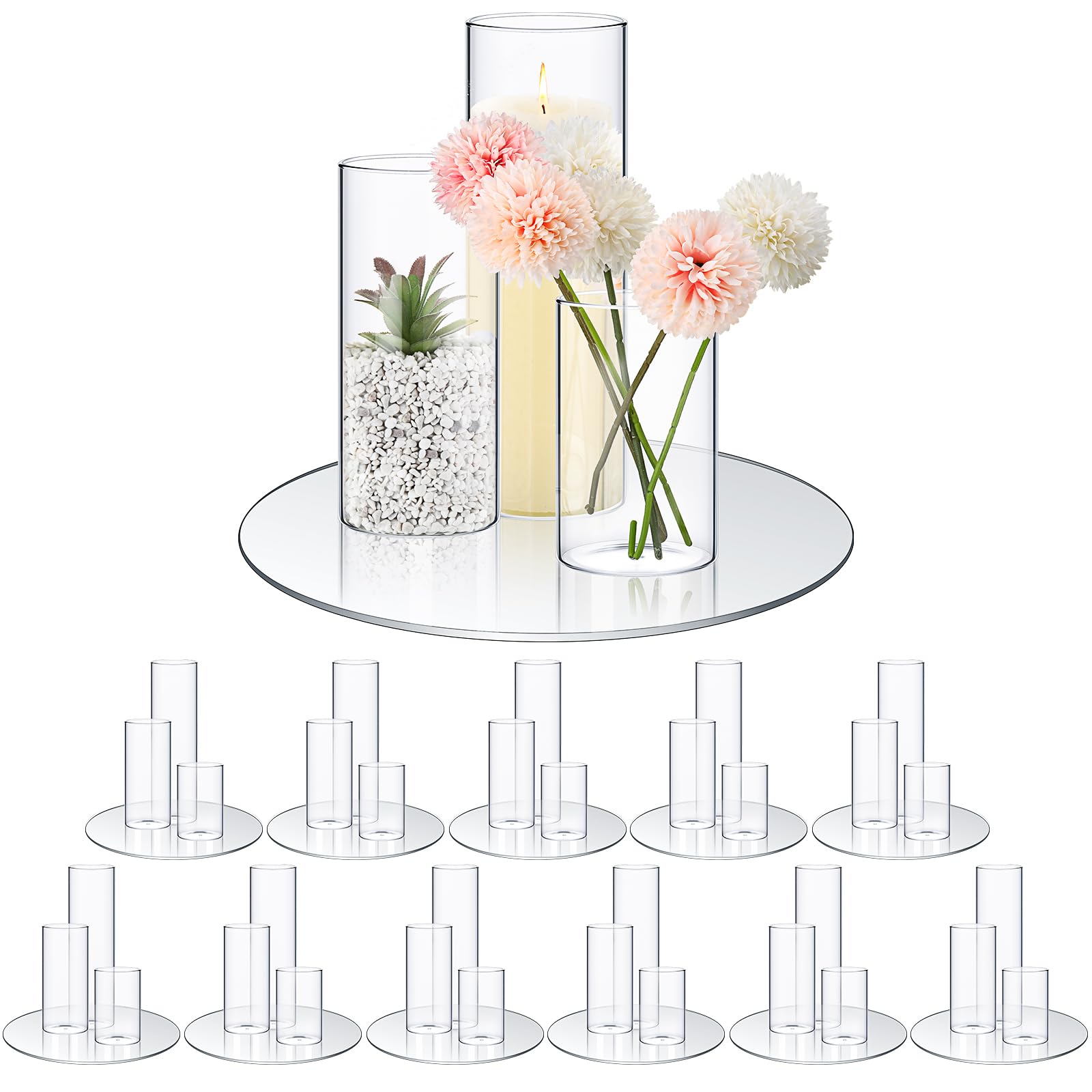 Sawysine 12 Pcs 2.5'' In Diameter Glass Cylinder Vase Centerpieces Glass Candle Holder Vase With 24 Pcs Floating Candles And 40000 Water Gel Beads For Wedding Home Decor, 2.5'' X 5
