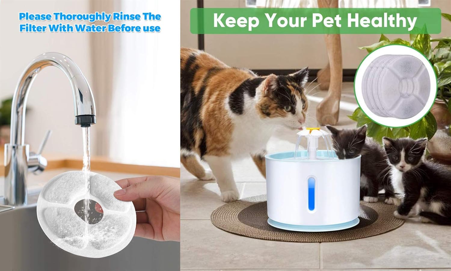 18Pcs Cat Water Fountain Filter Replacement, Replacement Carbon Filters for Pet Fountain, Water Fountain Filter Efficient Triple