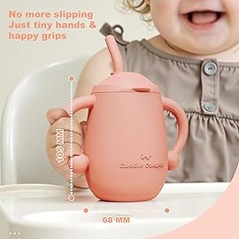 Cuddle Campus Pack of 2 Silicone Baby Training Cup, Shatterproof Toddler Sippy Cups with Straw, Open Cup for Baby, 6+ Months 5 Oz
