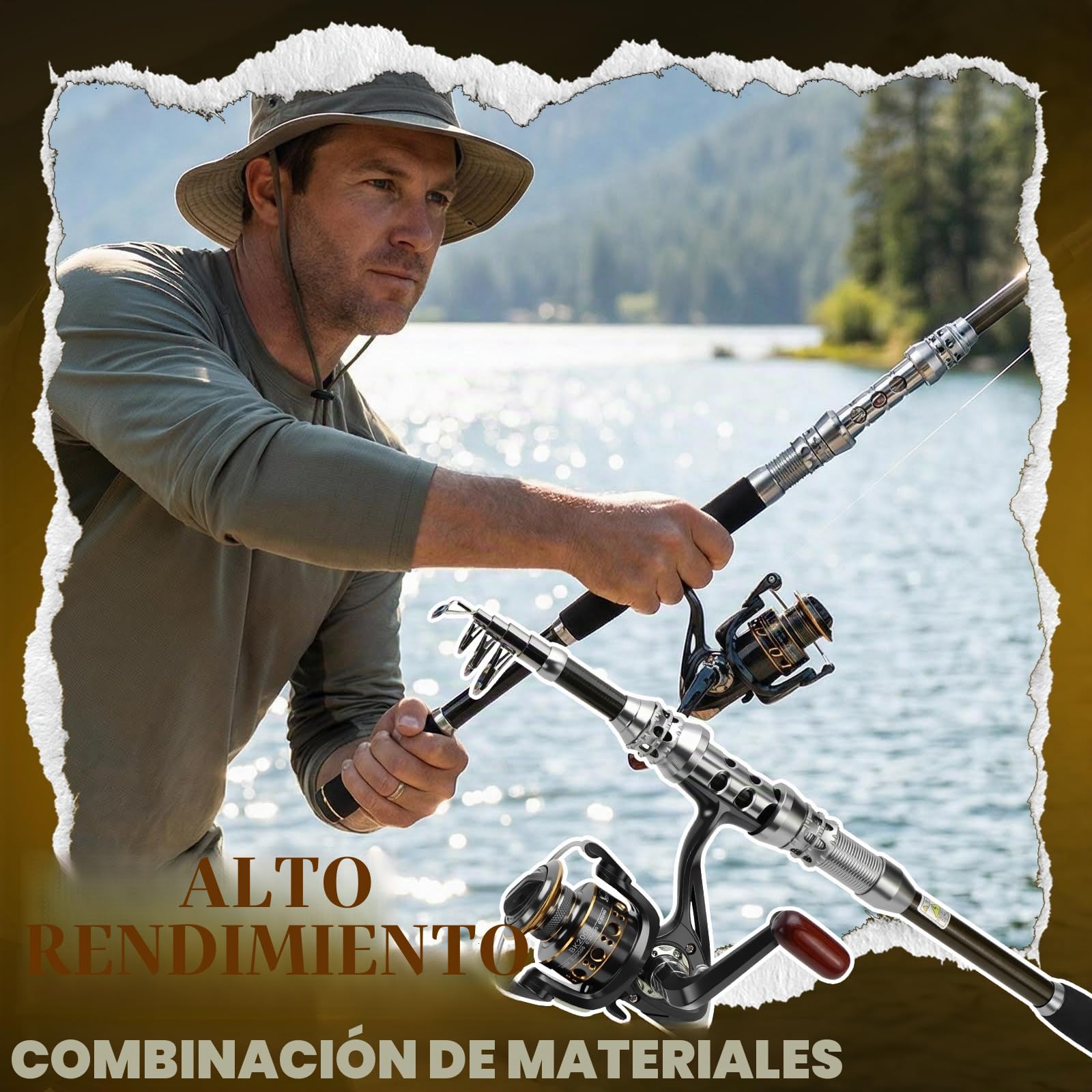 Raxfekro Caña de pescar telescópica de fibra de carbono de 1,8 m con carrete, juego combinado para agua salada y agua dulce, incluye juego de cebo, 100 m de cuerda de nailon, alicates y bolsa de
