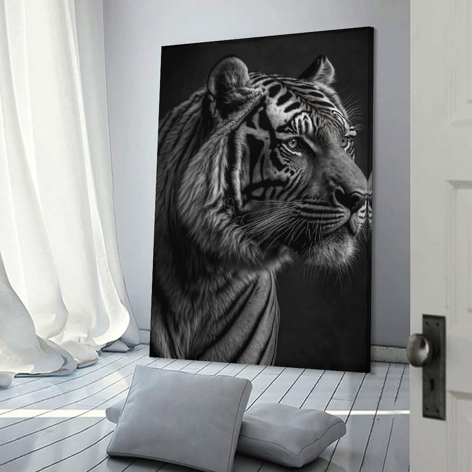 Junmoney Frame-Style-18-1 Decorative Canvas Print Portrait Of A Tiger, 20X30inch(50X75cm), For Home Office, Desk Area Or Studio, Home Office Artwork With Decorative Appeal