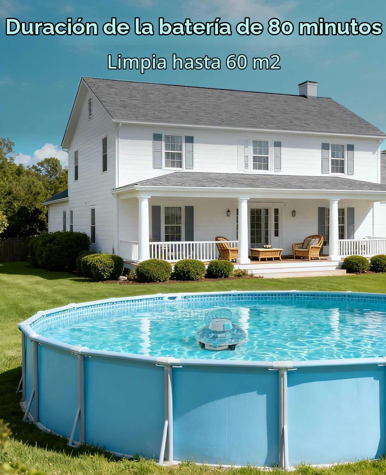 WINNY POOL CLEANER Winny 200 – Robot Limpiafondos Inalámbrico, Doble Filtración, Estacionamiento Aut., 75 Min Autonomía, Piscinas Desmont. hasta 60 M², Compacto Y Ligero(Transparente Azul)