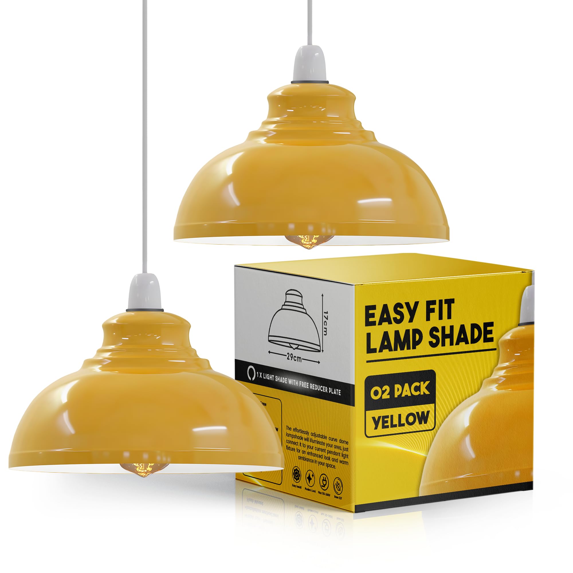 Metal Yellow Ceiling Lamp Shade 29cm Easy Fit Light Pendant Modern Ceiling Lighting Shade for Bedroom, Hallway, Office Industrial Kitchen Hanging Light Shade Hanging Pendant