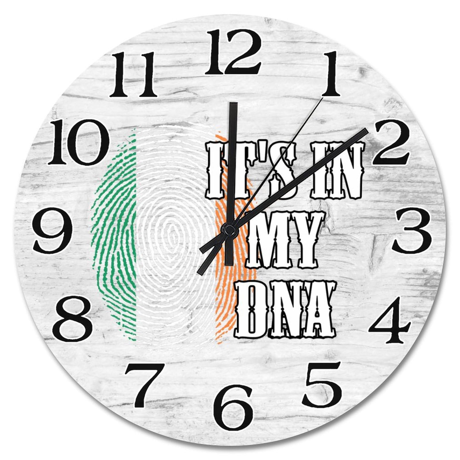 Horloge murale en bois silencieuse motif drapeau Irlande sans tic-tac