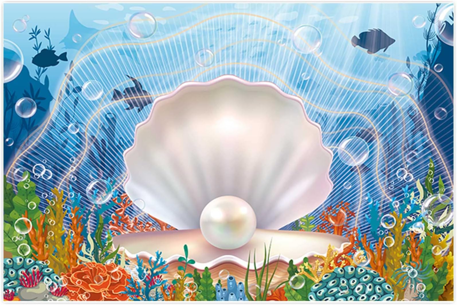 Funnytree 68" x 45" Summer Sea Dream Pearl Shell Backdrop Mermaid Fairy Tale Underwater World Theme Coral Bush Bubble Children Ocean Birthday Party Background