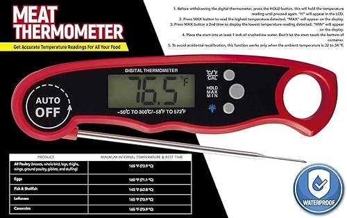 Miniatura 2 de Kitchen Ideas - Termómetro digital para carne con parte trasera magnética, termómetro compacto de lectura instantánea para cocina, termómetro de