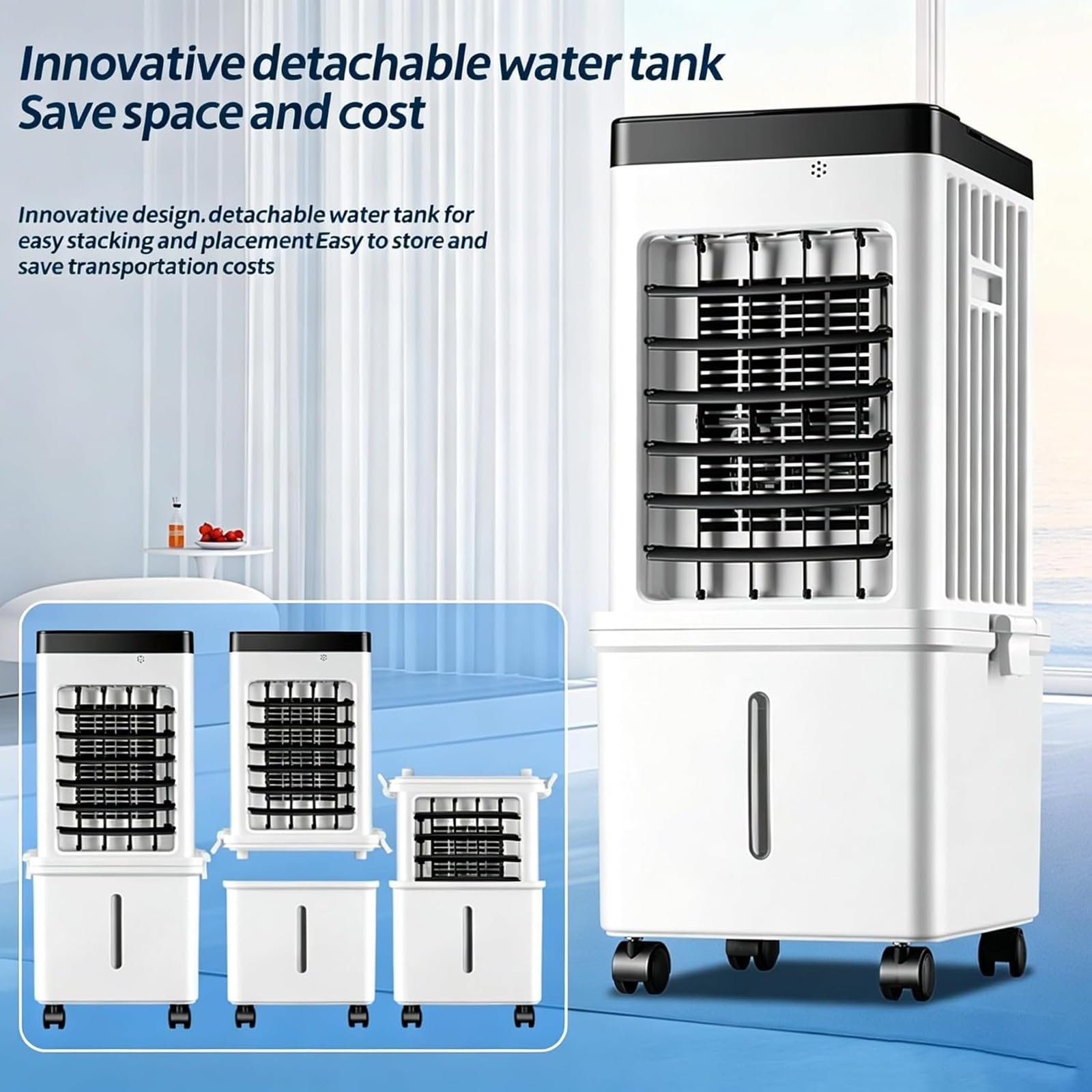 Aire acondicionado portátil,enfriador de pantano,enfriador de aire,ventilador de enfriamiento silencioso oscilante de 120 °,tanque de agua extraíble de 15l,adecuado para habitaciones A