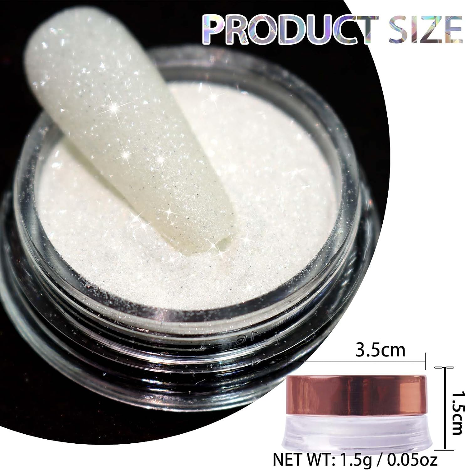 Laza 1.5g/0.05oz Diamond Nail Glitter Reflective Glitter Rhinestones Diamond Dust Pixie Crystals for Nails Holographic Nail Powder Glitter Decorations for Nail Art Tips Manicure - Sparkle White