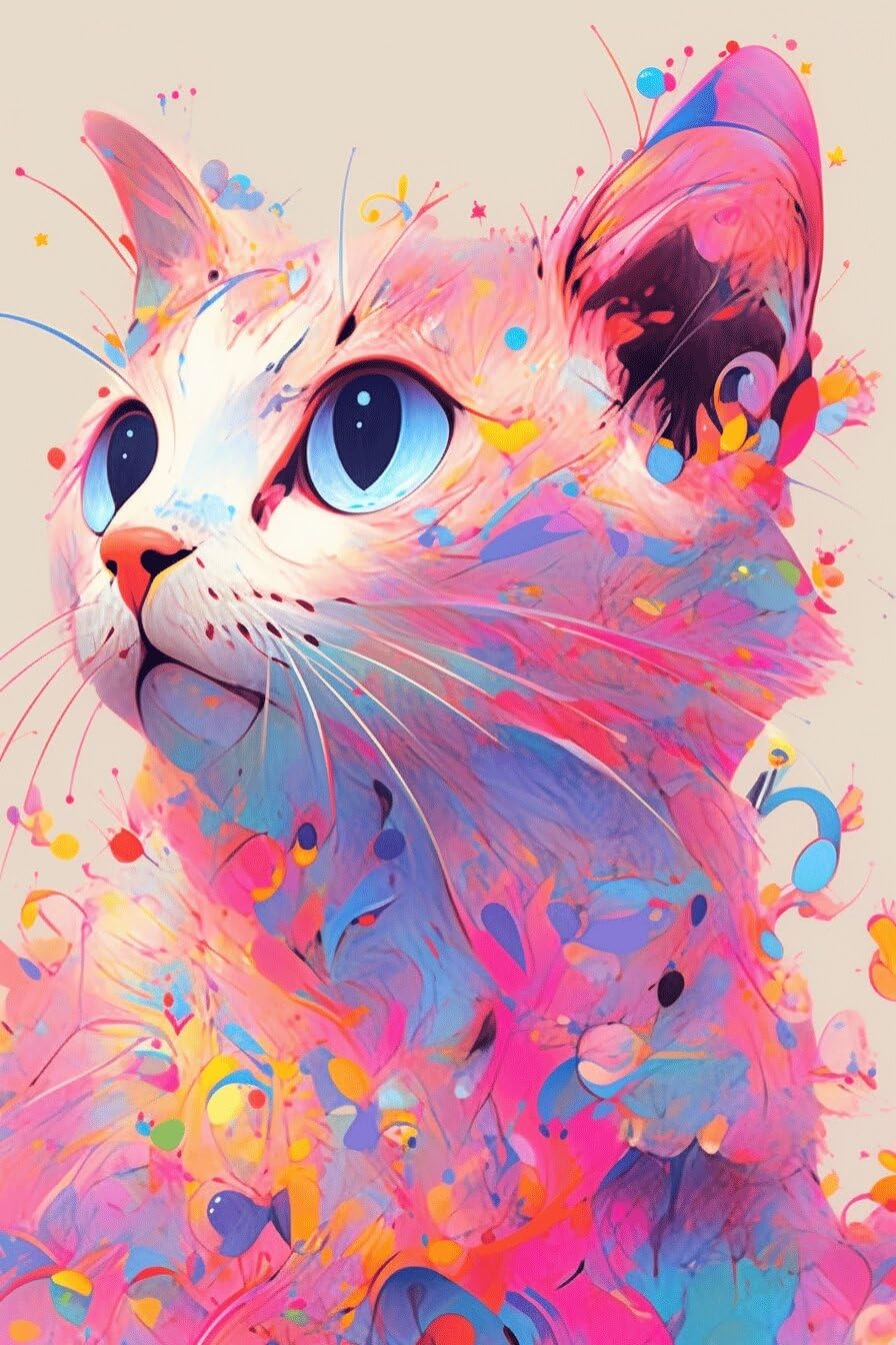 AMBATTERY Adultes Broderie Point De Croix Kits, Chats Colorés Abstraits, M, 30 X 40 Cm. DIY Débutant Canevas Point De Croix Kit 11CT Toile Pré-imprimé Décoration De La Maison