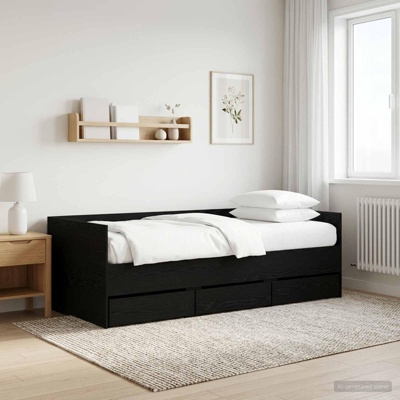 Daybed Con Cassetto E Testiera Rovere Nero