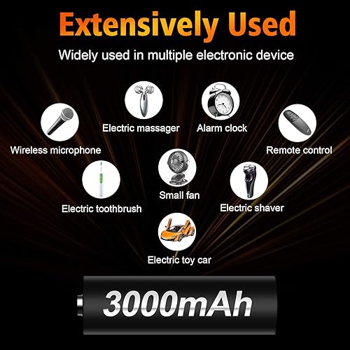 Miniatura 7 de Tenberly Paquete de 8 pilas recargables AA AAA con 4 paquetes de baterías recargables AA de 3000 mAh y 4 paquetes de baterías recargables AAA de