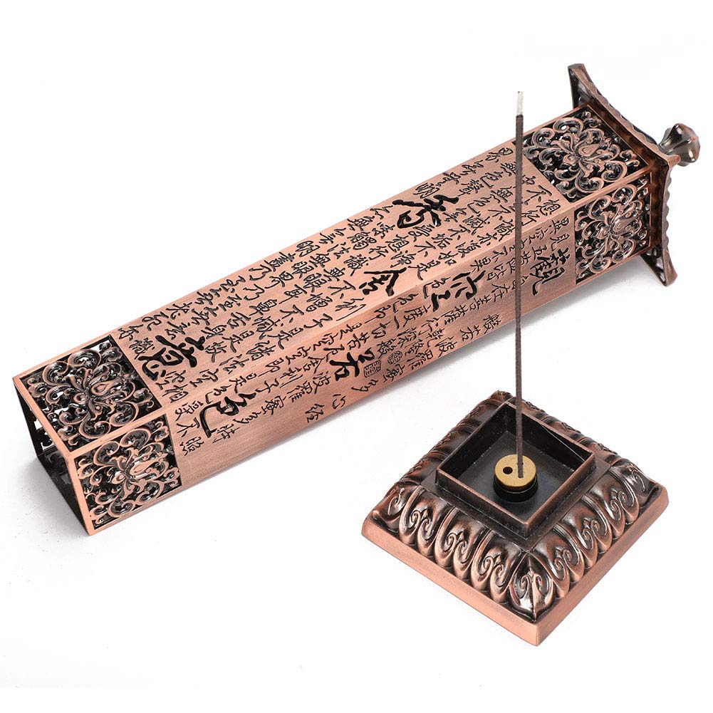 Bruciatore di Incenso a Forma di Torre, Stile Cinese Porta Incenso, Intaglio Del Sutra Del Cuore Porta Incenso, 27 x 7 x 7 cm, per la Casa Buddista Decorazione della Sala da Tè