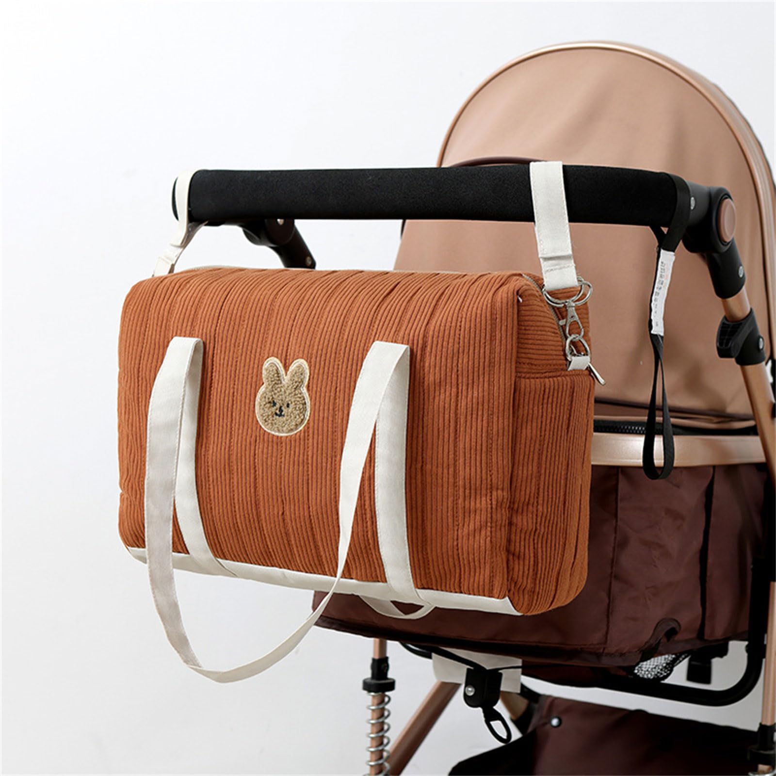 Bolsa de pañales bordada para bebé, bolsa para mamá, elegante organizador de pañales de algodón de gran capacidad para viajes con cochecitos y cinturón