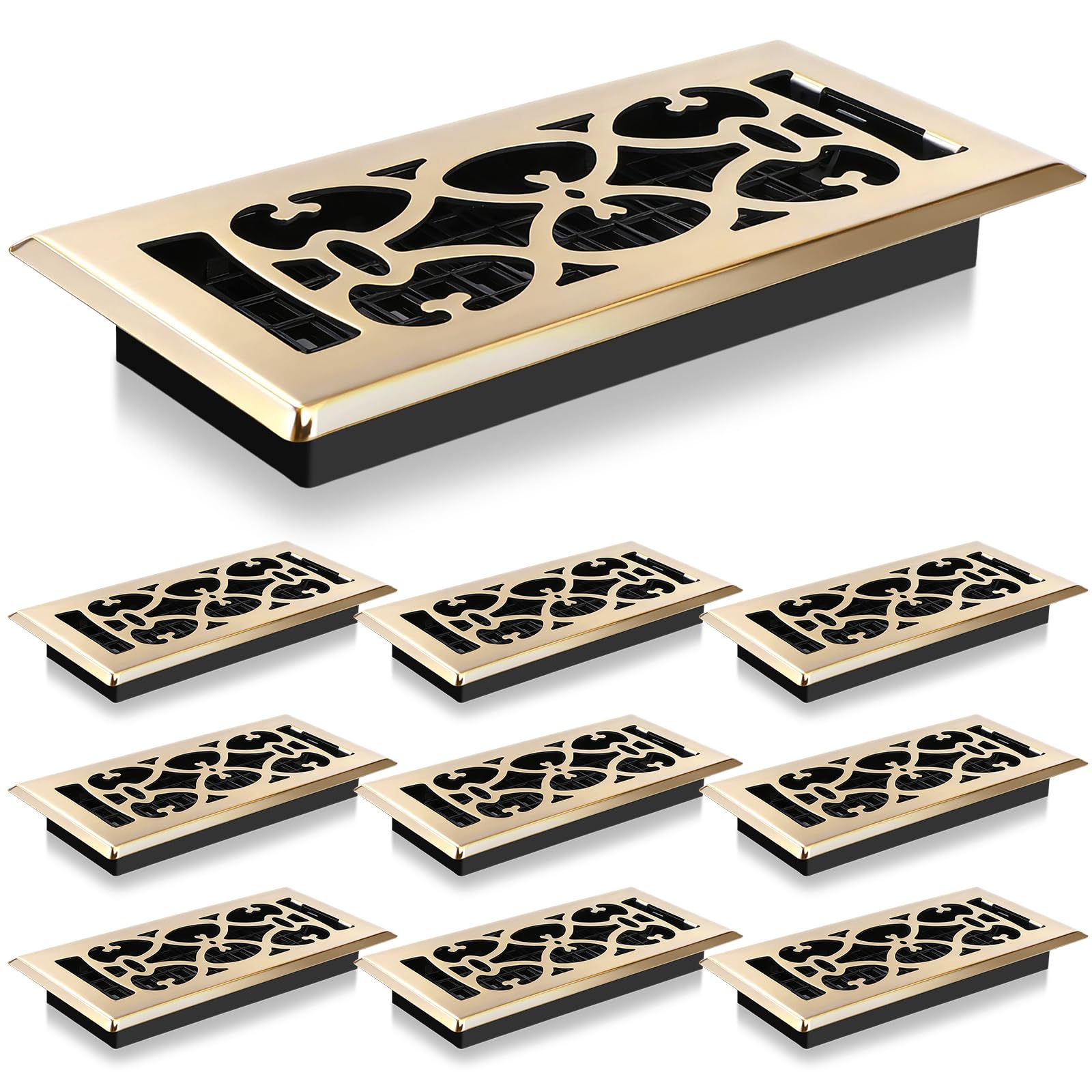 Tuanse Paquete de 10 cubiertas de ventilación de suelo de bronce de 4 x 10 pulgadas, resistentes y caminables, rejillas de dirección de flujo de aire, rejillas decorativas para rejillas de ventilación