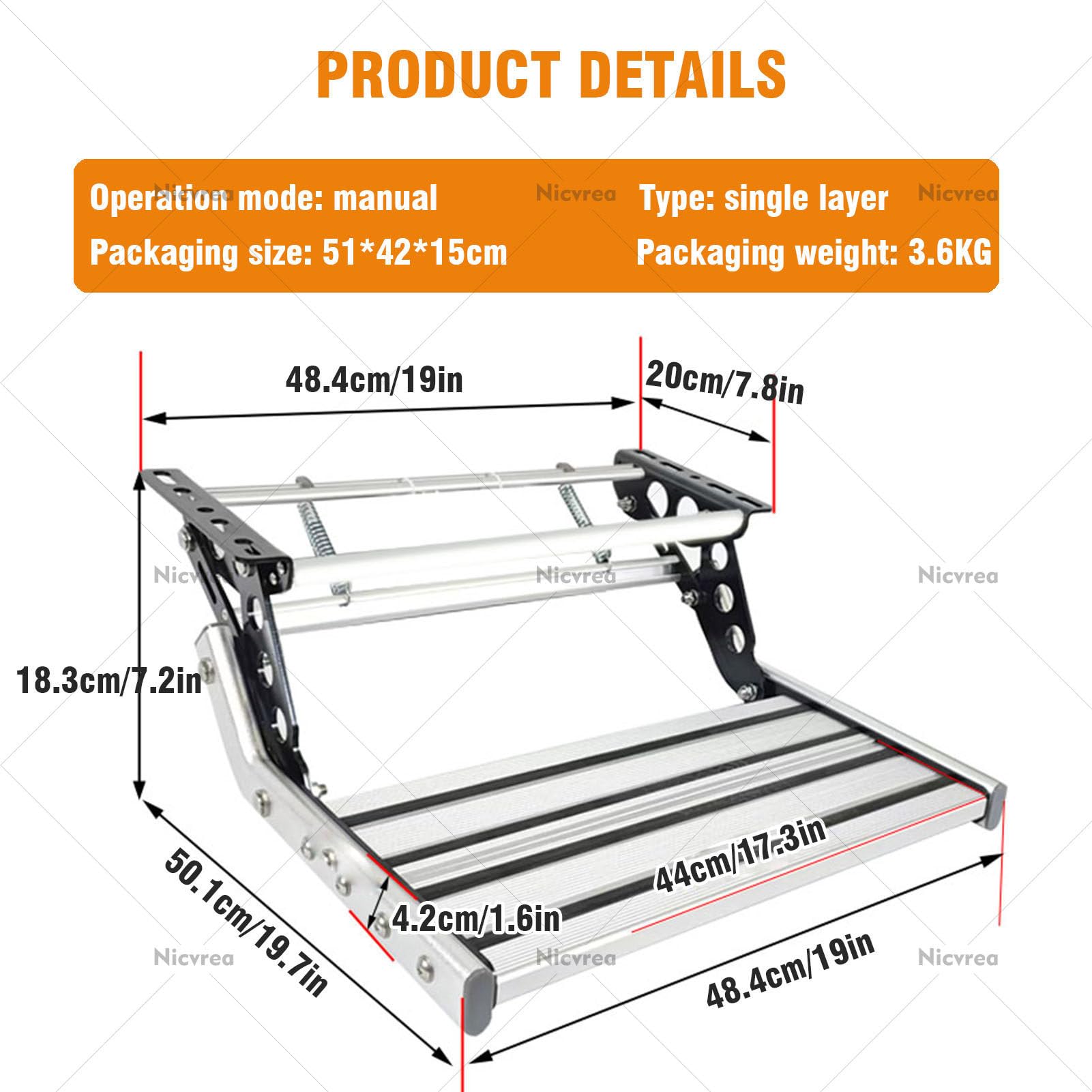 Escaleras retráctiles para caravana, escalón plegable de aluminio con diseño antideslizante, escalón extraíble para autocaravana, caravana, accesorio manual de 1 escalón
