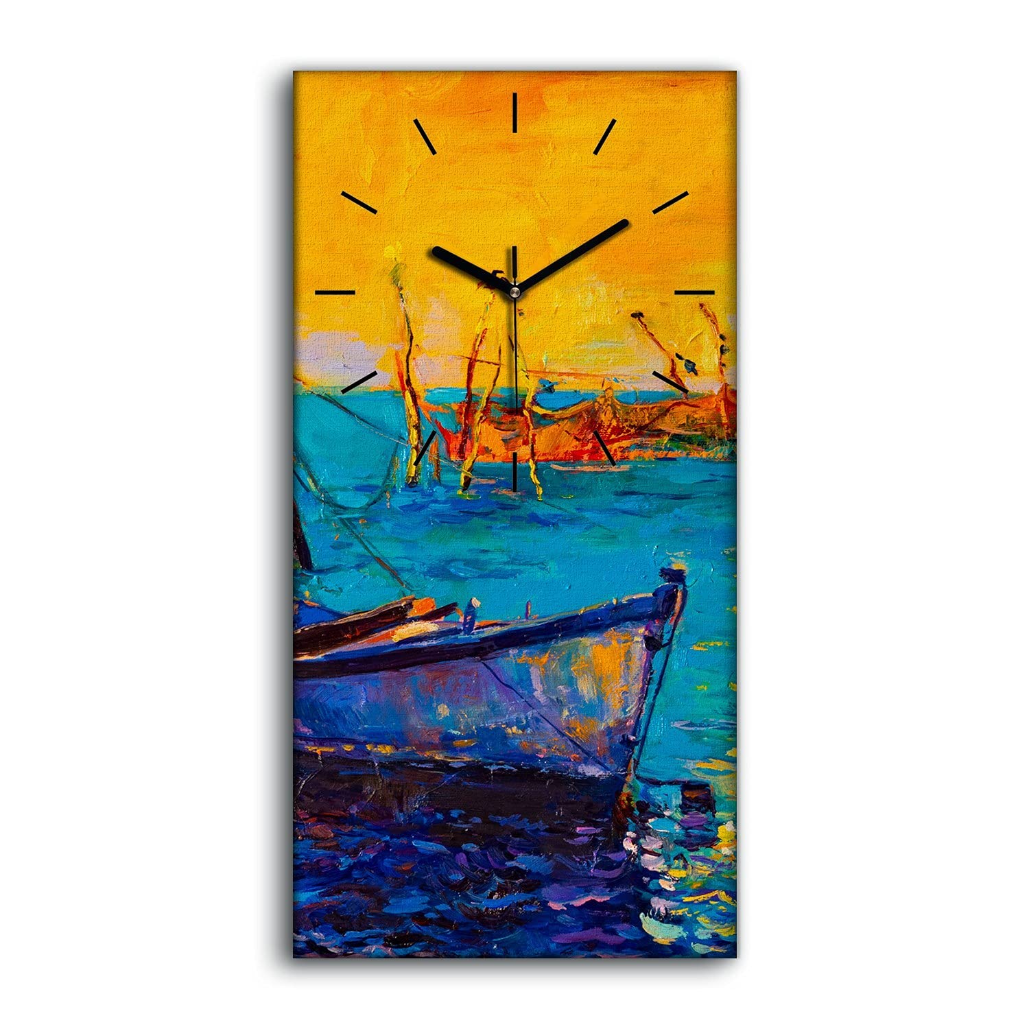 Horloge sur Toile Silencieuse Mains Noires Image Mer Art Moderne