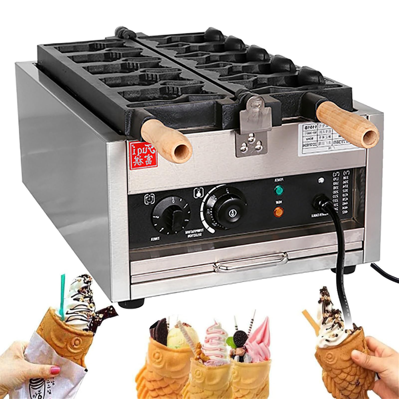 YXYLJOZ Taiyakis Fish Waffle Maker - Mini Non-Stick Fish-Shaped Waffle Iron for Cafes, Restaurants & Snack Shops - Stainless Steel Baker for Delicious Desserts