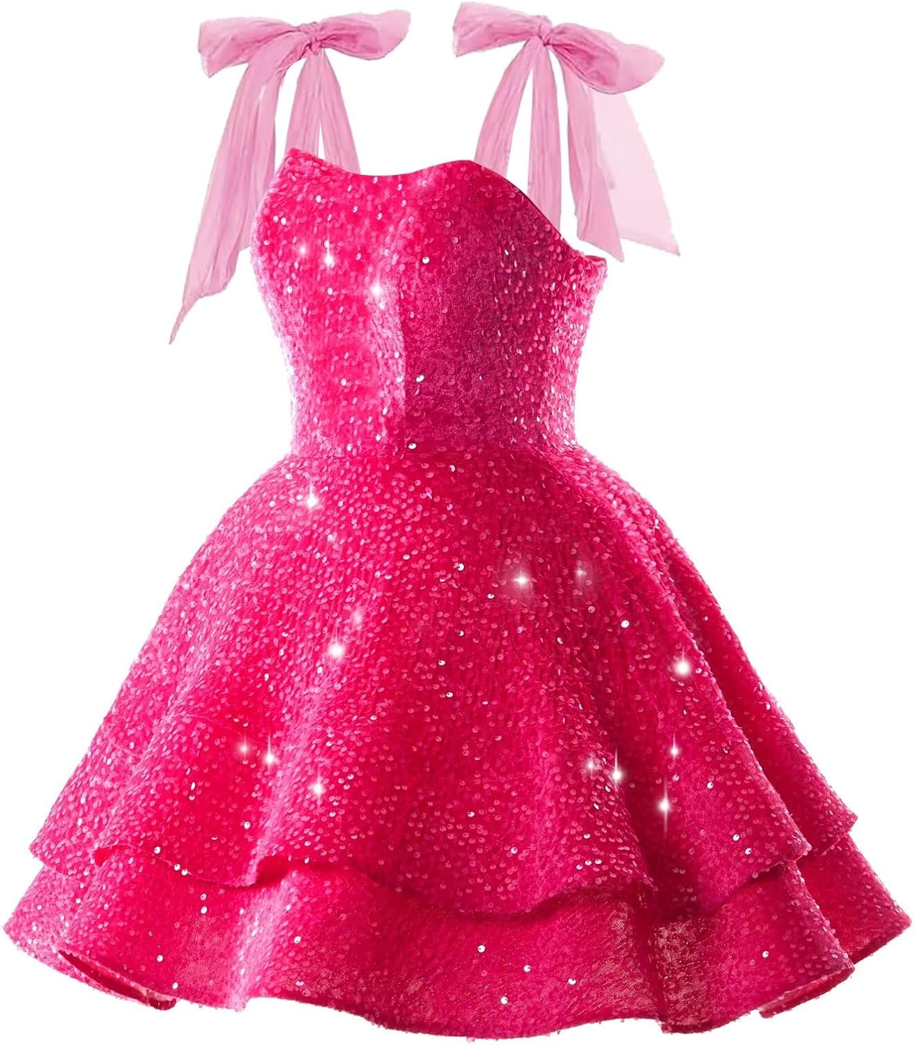 Bow Sparkly Sequin Homecoming Dresses Backless Square Neck Short Tiered Cocktail Dresses for Teens 2026
