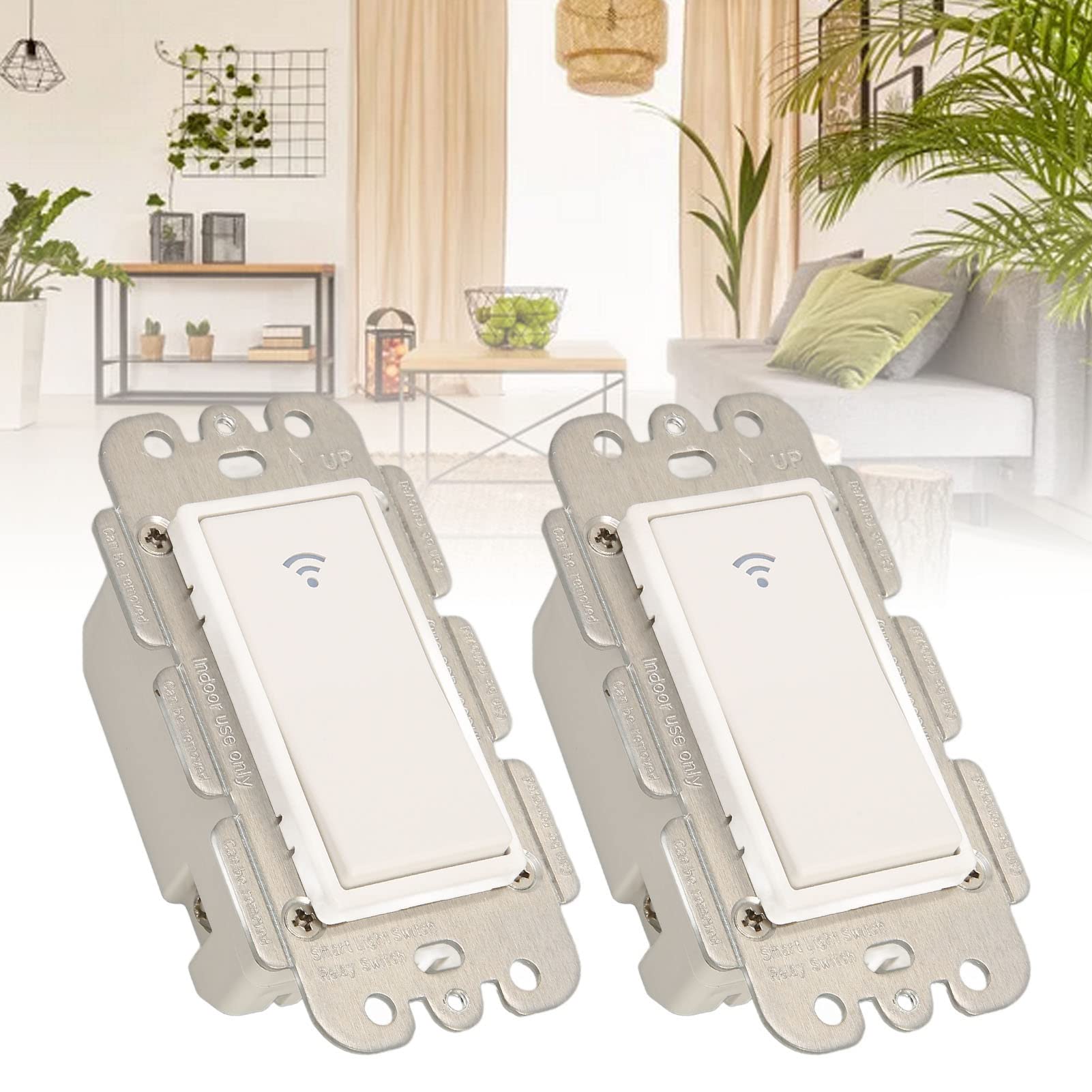 Interruptor de Luz Inteligente Remoto WiFi de 2 Bandas para Control de Voz en la Pared Kit Inalámbrico para Hogar Inteligente, ABS Blanco 2 Piezas