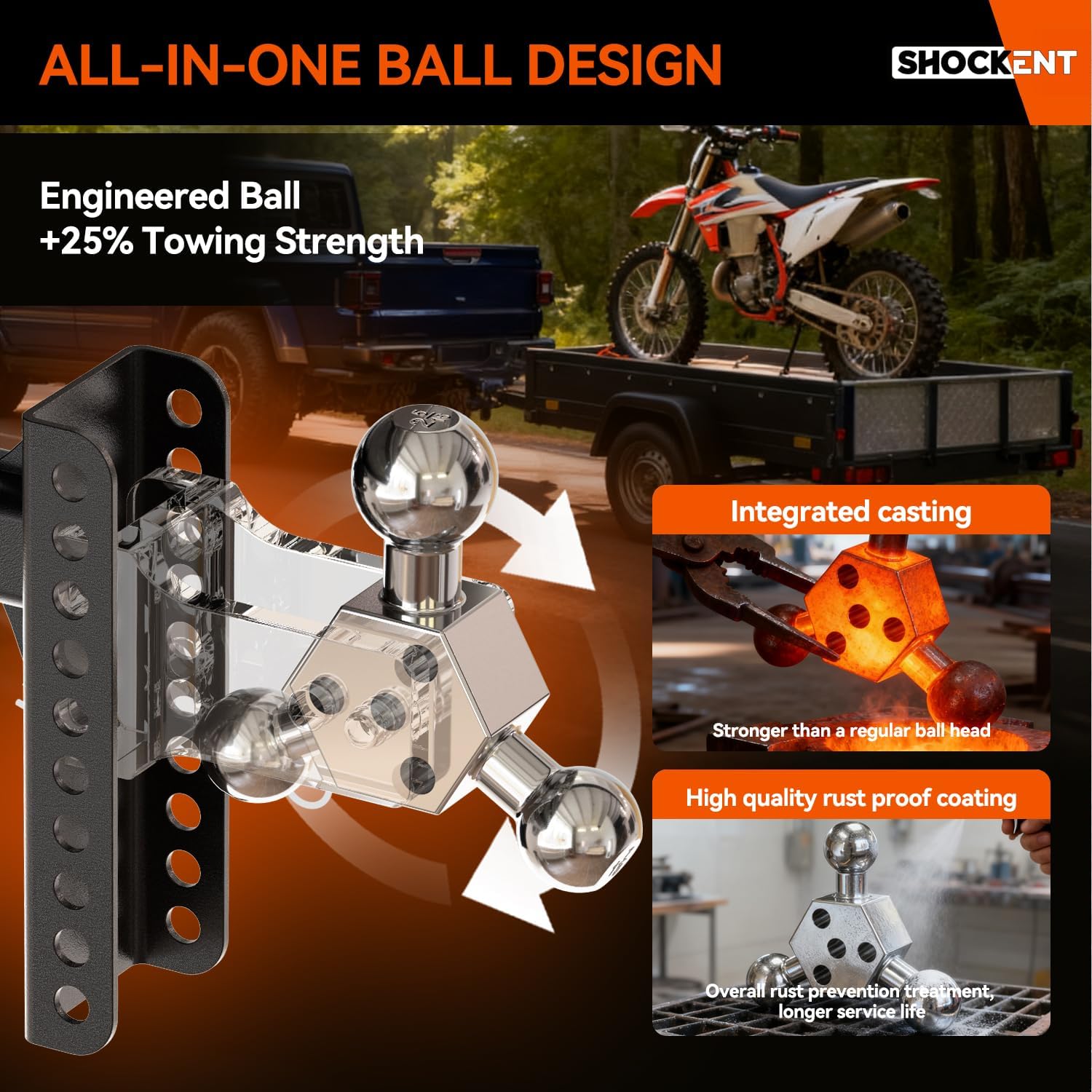 Patented Adjustable Trailer Hitch Drop Hitch Fits 2 & 2.5-Inch Receiver – 6" Drop/Rise Tow Hitch with 1-7/8", 2" and 2-5/16" Tow Balls – 20,000 GTW &16500 GTW (6" Drop/Rise, 2" Receiver)