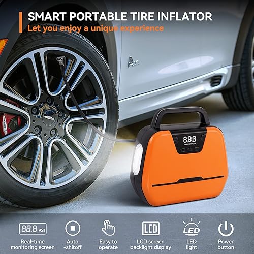 Miniatura 3 de Compresor de Aire Portátil Inflador de Neumáticos, Bomba de Aire para Coche 12V DC/110V AC, 150PSI con Apagado Automático y Manómetro Digital, Luz
