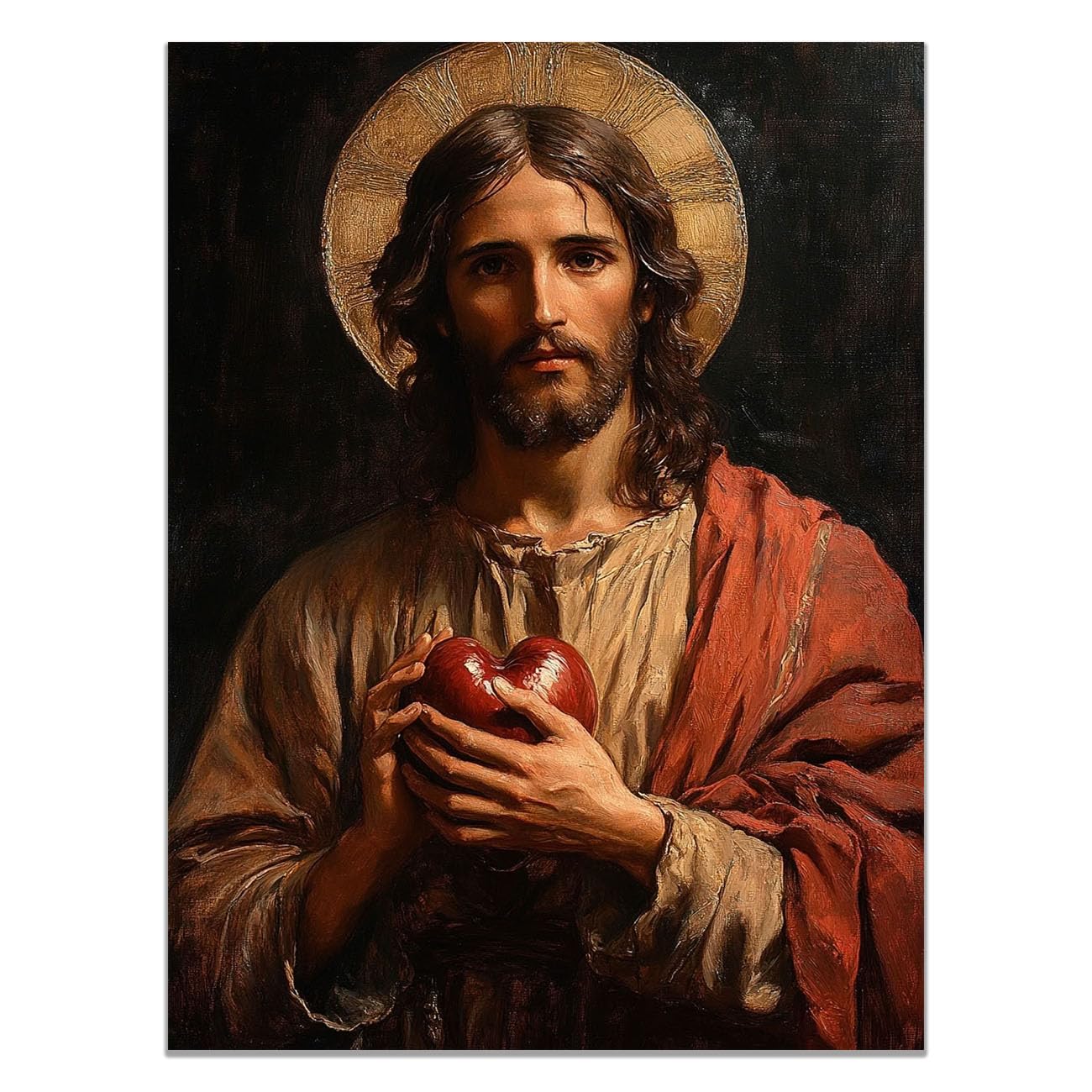 QUSAAOU Jesus Wall Portrait the Sacred Heart Jesus Decor Vintage Religious Prints Painting Neutral God Poster Artwork Living Room Bedroom Hallway Home Decoration(brown)-70x100cm Unframed