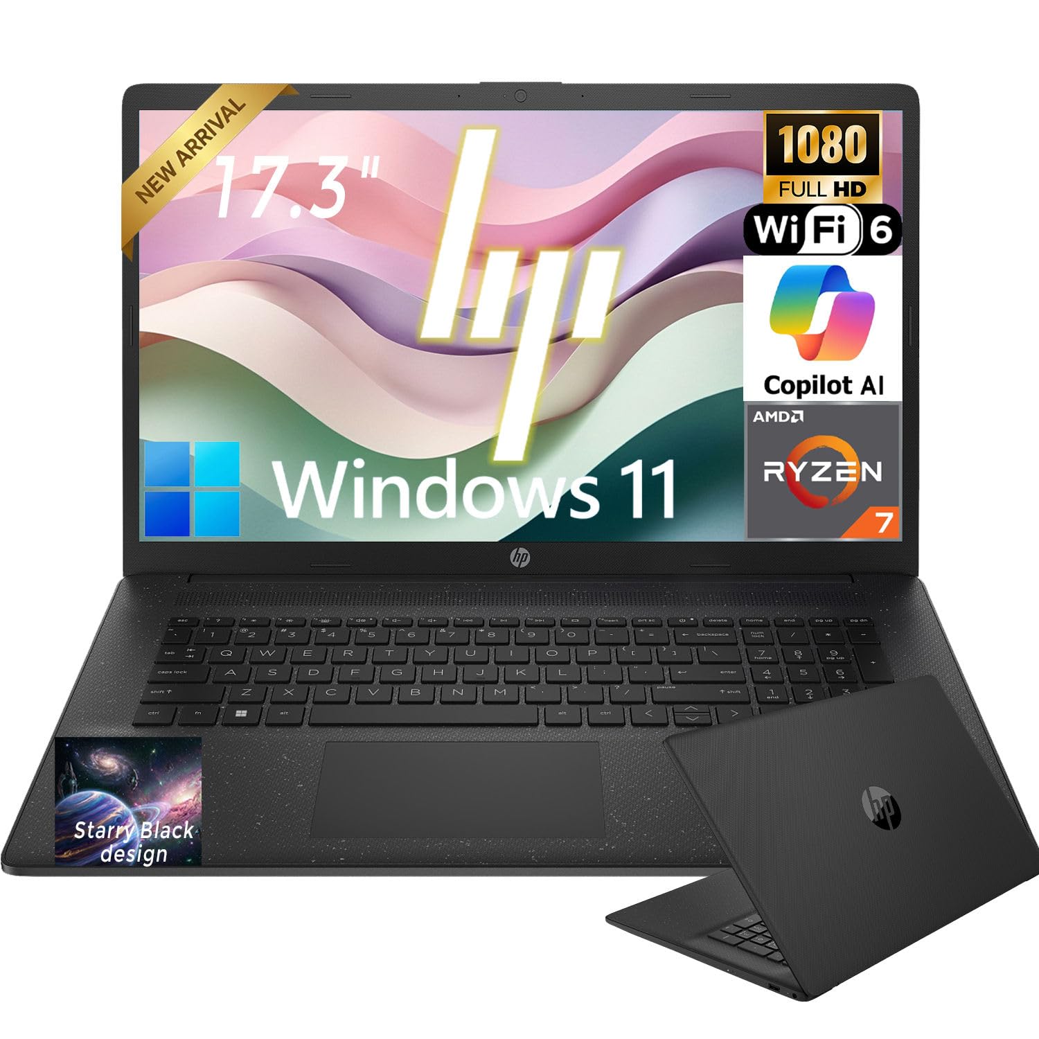 HP 17.3" FHD Laptop for Business &amp; Student | AMD Ryzen 7 5700U(Beats i7-1135U) | 32 GB RAM | 2 TB SSD | AMD Radeon Graphics | Fast Wi-Fi 6 &amp; Bluetooth | Fast Charge | Windows 11