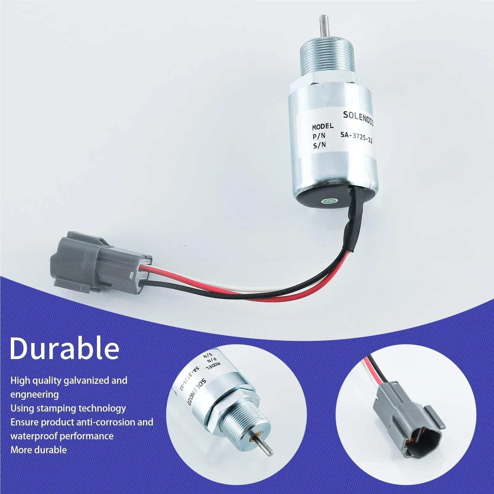 Solenoide de corte de combustible Solenoide de corte de combustible SA-3725-12 30A87-20402 Compatible con Mitsubishi y Volvo. Compatible con tractores Mahindra Max 28.