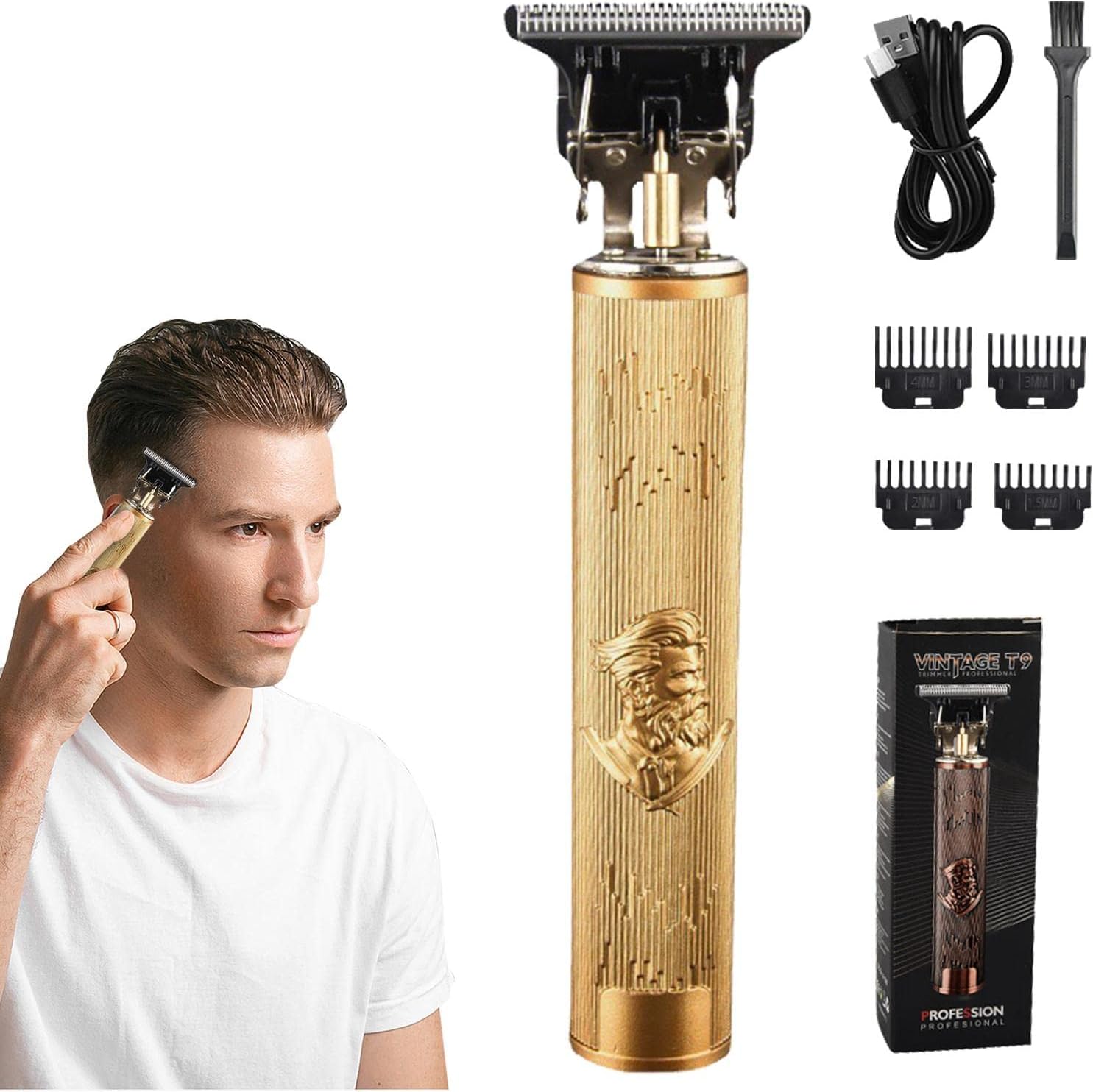 Virtcooy Cordless Hair Trimmer Cordless USB Rechargeable Hair Clipper with Guide Combs