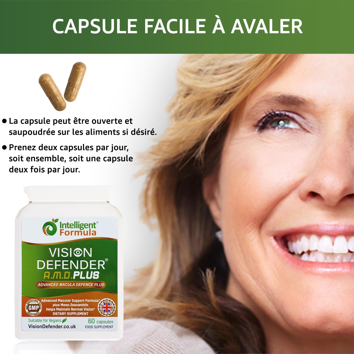 Vision Defender Plus Complément Alimentaire pour les Yeux – Formule AREDS2 Améliorée avec Més-Zéaxanthine – 7 Nutriments Essentiels (Lutéine, Zéaxanthine, Vitamines C & E, Zinc, Cuivre) – 60 Gélules