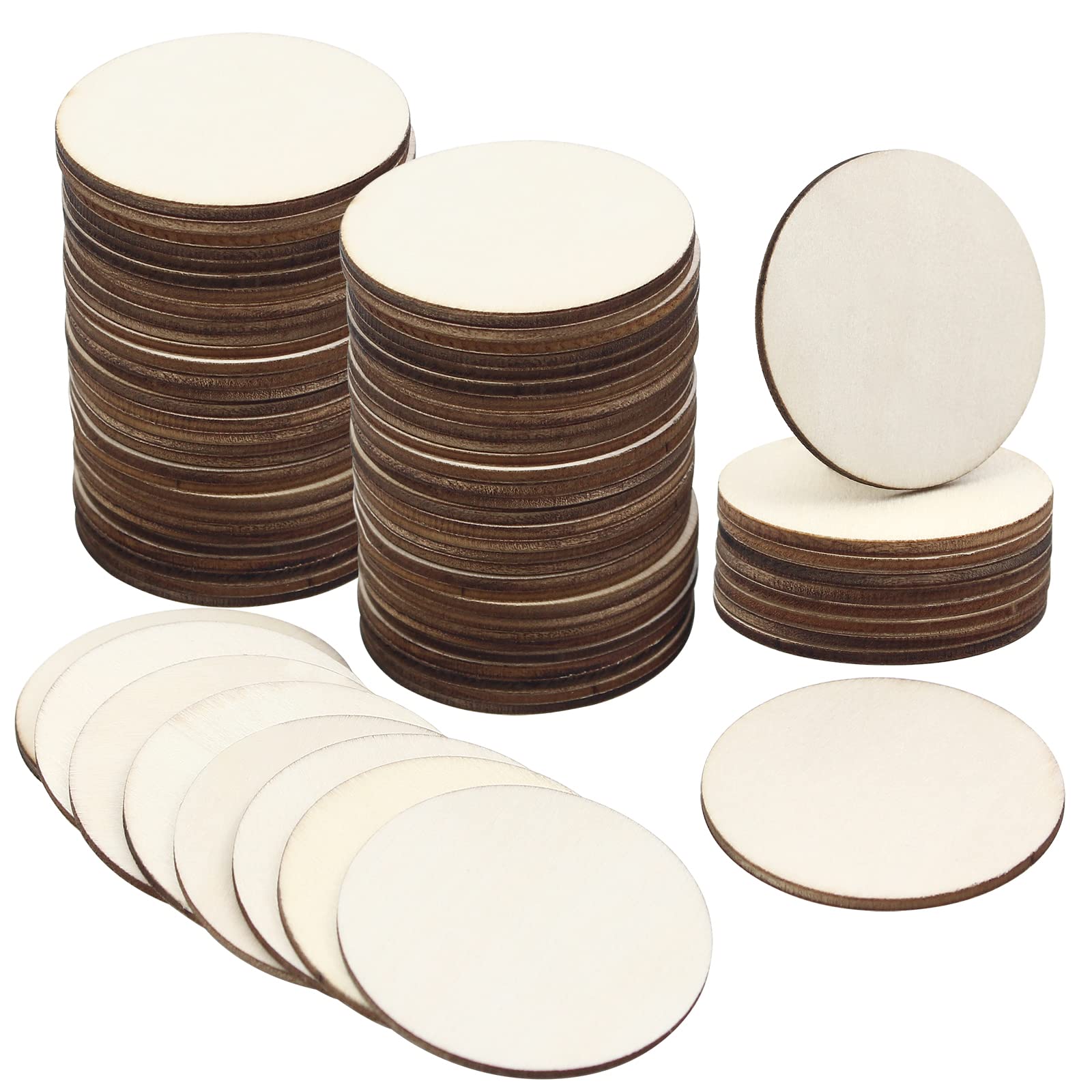RUBY Circulos Madera Sin Acabado 100 Piezas Rodajas de Madera Discos de Madera 5cm x 2mm Madera Rodajas para Manualidades, Posavasos, Adornos del Hogar (100pcs,5cm x 2mm)