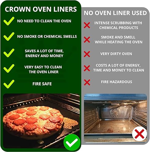 Miniatura 4 de Crown - Juego de 3 forros de horno para la parte inferior del horno, sin BPA y PFOA, resistentes al calor, láminas de teflón para electricidad,