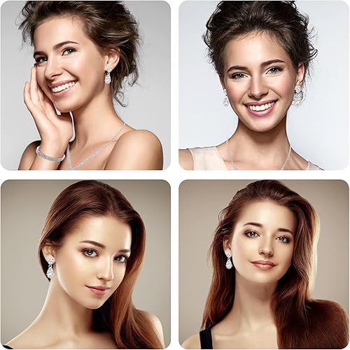 Miniatura 7 de Yolev Bridal Wedding Jewelry Set for Wedding Simple Teardrop Dangle Crystal Prom Women's Bridesmaid Jewelry Set for Wedding Party