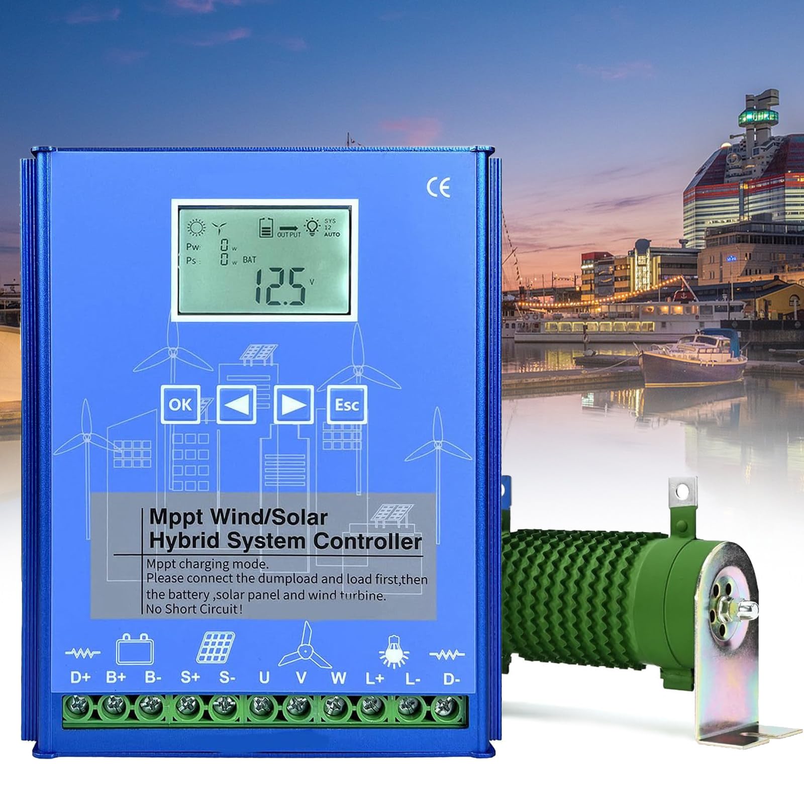 10000W-16000W - 12V 24V 48V sterownik ładowania hybrydowego z wyświetlaczem LCD, obciążenie zrzutu, generator turbiny wiatrowej, efektywne zarządzanie energią