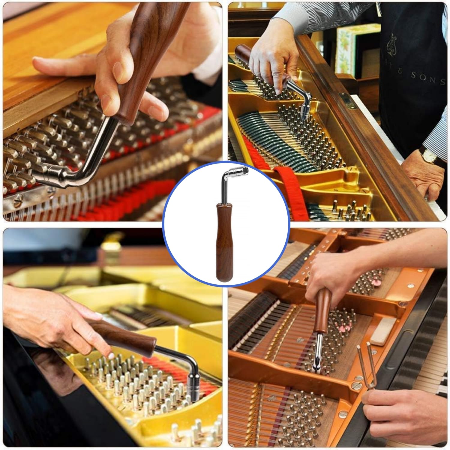 Conjunto de Afinación de Piano, Kit de Afinación para Piano, Kit de Afinación de Piano Profesional, 1 Banda Vocal + 1 L Martillo de Ajuste de Forma + 4 Amortiguador + 2 Amortiguador con Asas