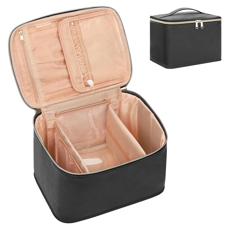Necessaire de maquiagem OCHEAL com divisória e alça, grande, preta
