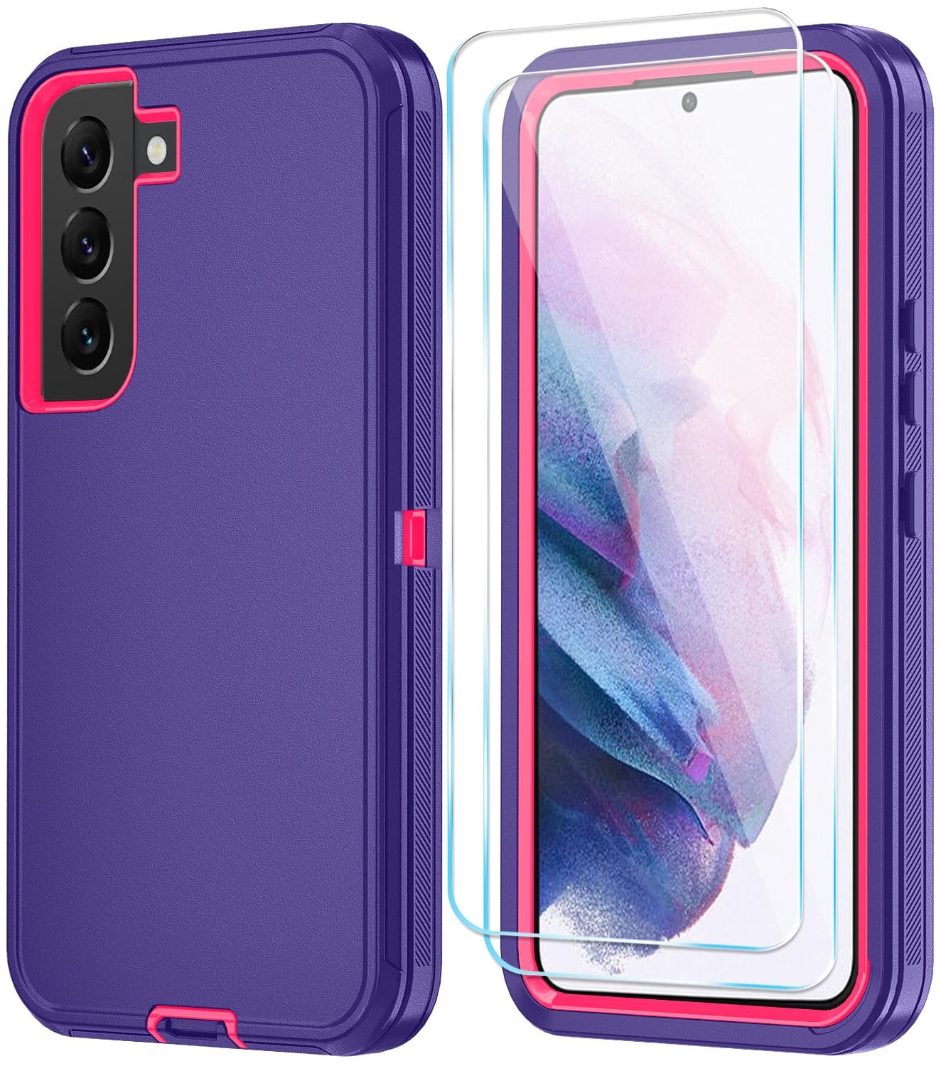 ONOLA Phone Case for Samsung Galaxy S21 Case with HD Screen Protector, Heavy Duty Shockproof & Dropproof 3-Layer Cover Phone Case for Galaxy S21 6.2'',PurpleRoseRed