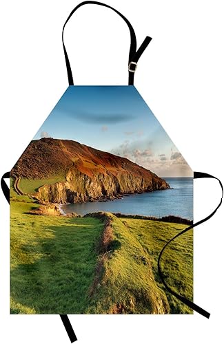 Lunarable Beach Apron, South West Coast Path Hemmick Beach from Gorran Haven Cliffs Image, Unisex Kitchen Bib with Adjustable Neck for Cooking