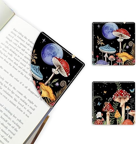 2 Pack Mushroom Leather Book Corner Bookmark, Durable Handmade Reading Accessori