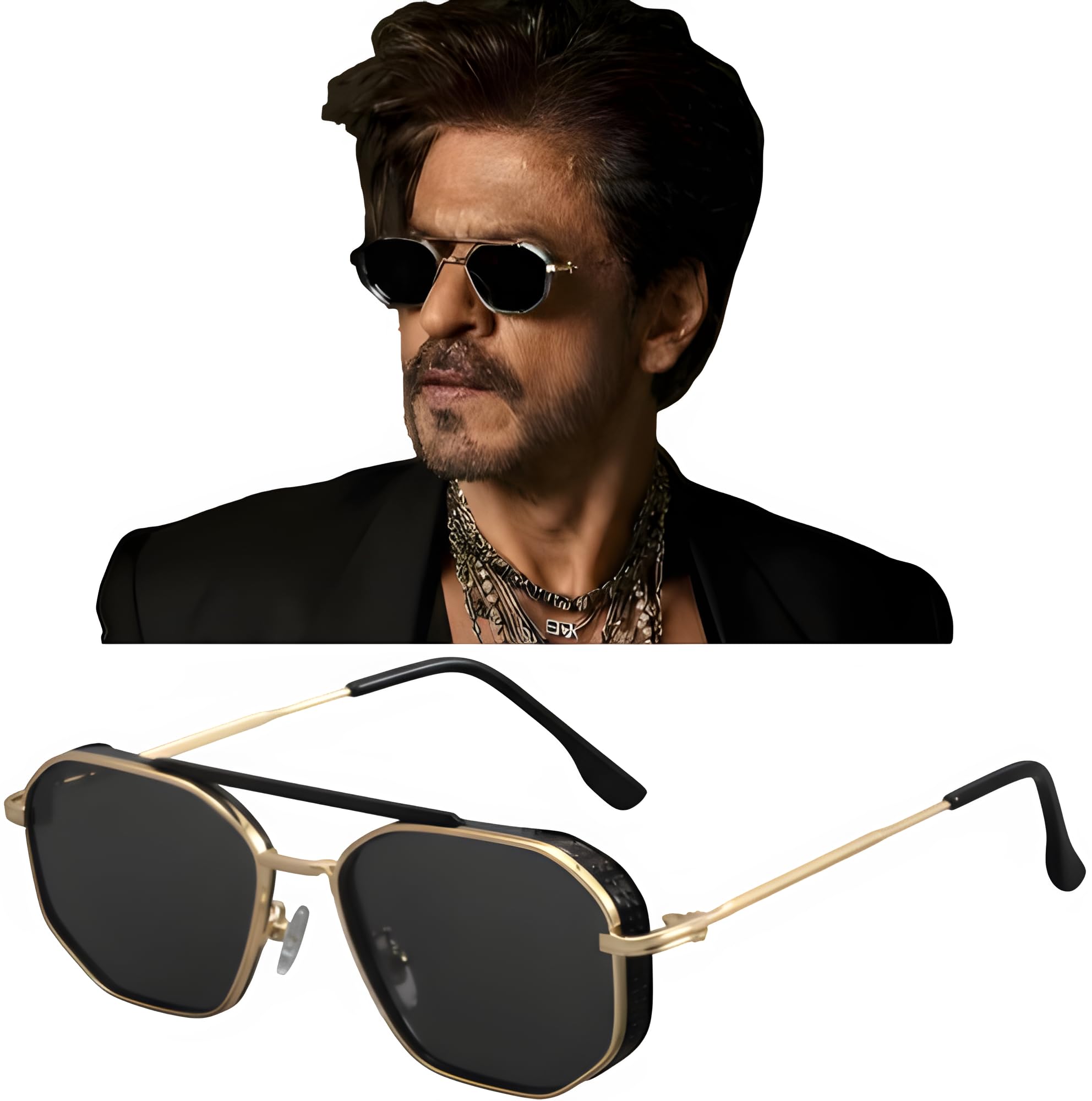 thedarker Stylish hexagon frame Gold Metal, sleek black lenses, Modern look Sunglasses SRK Choice, UV protection, perfect for Both Men's and Women's.-picture-10