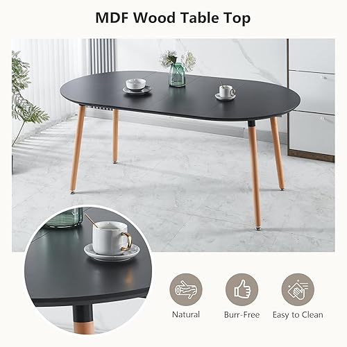 Miniatura 14 de Hommoo Mesa de comedor rectangular para 4 mesas de comedor de madera para cocina, cena, mediados de siglo, moderna, 45 pulgadas, color negro Negro