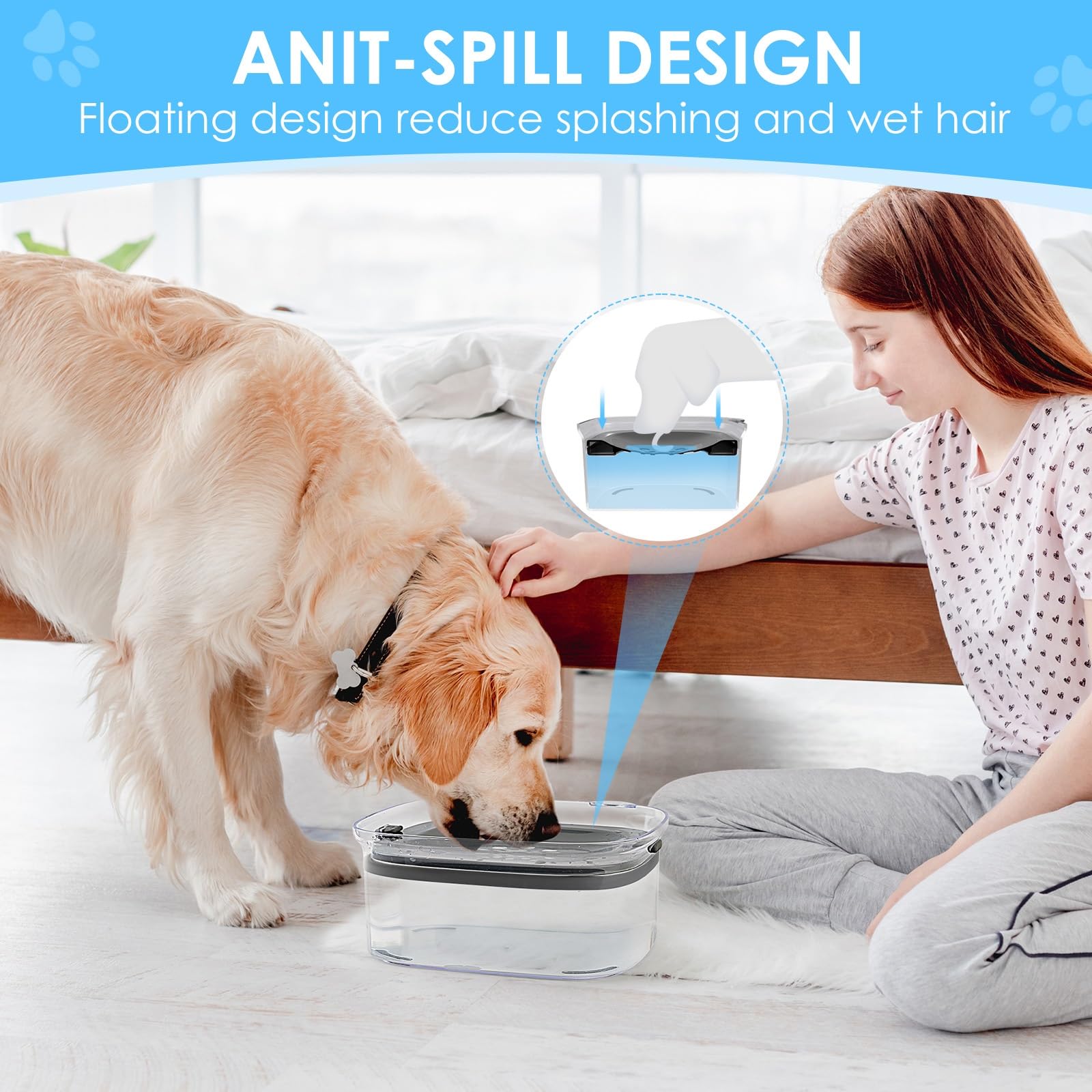 AONKEY 3L Dog Water Bowl No Spill, 101oz Large Spill Proof Dog Bowl Reduce Refill - Image 3