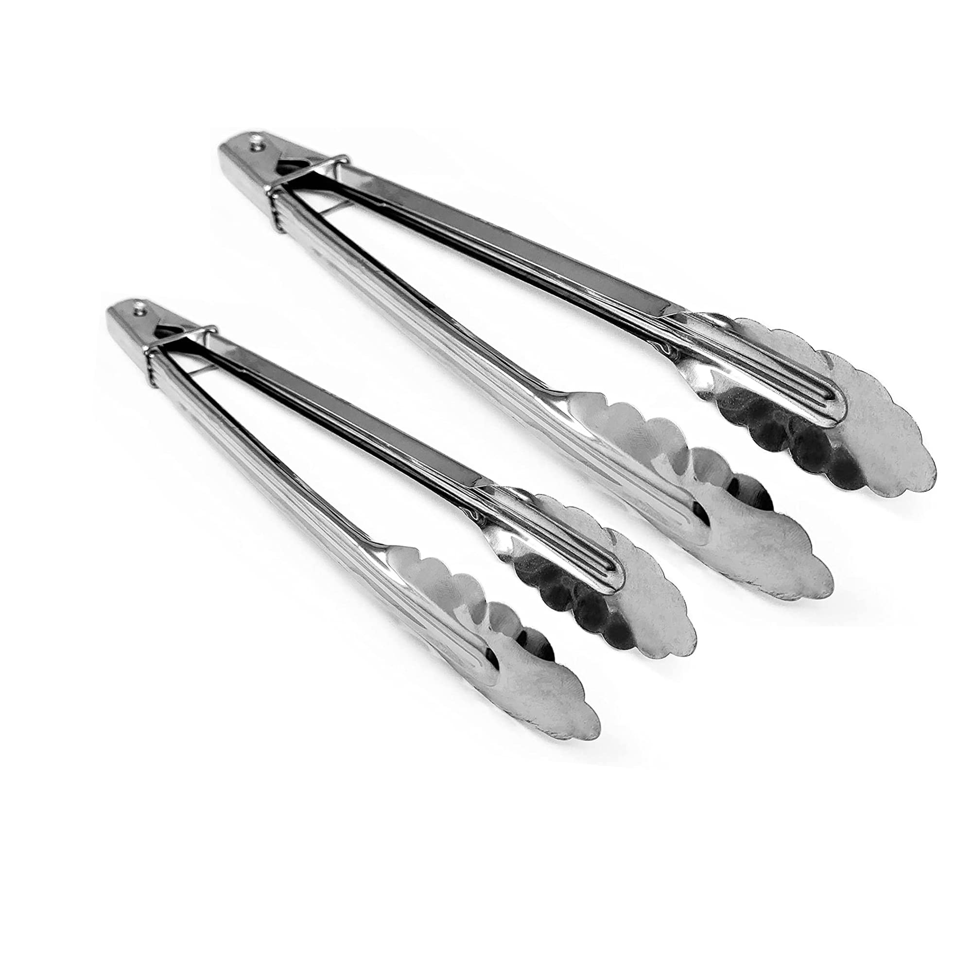 Stainless Steel Kitchen Tongs Set Metal Cooking Tongs with Sliding Rings for Barbecue Cooking Salad Grilling Frying and Serving (Pack of 2 - (Large 8.5 Inches & Small 7 Inches))