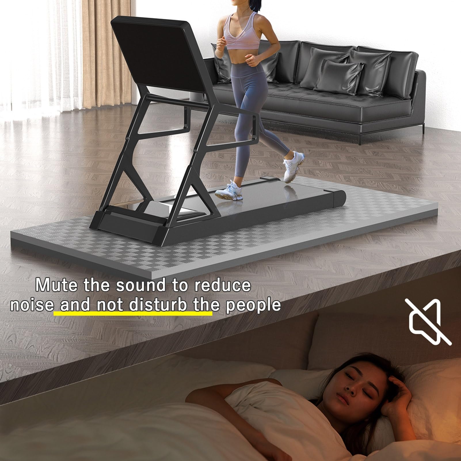 Tappetino per Tapis roulant Riduzione del Rumore Tappetino Antiscivolo per Cyclette Protezione per Pavimento 2/2,5/3 cm Addensare, Tappetino per Attrezzature Fitness per Palestra di casa(Black