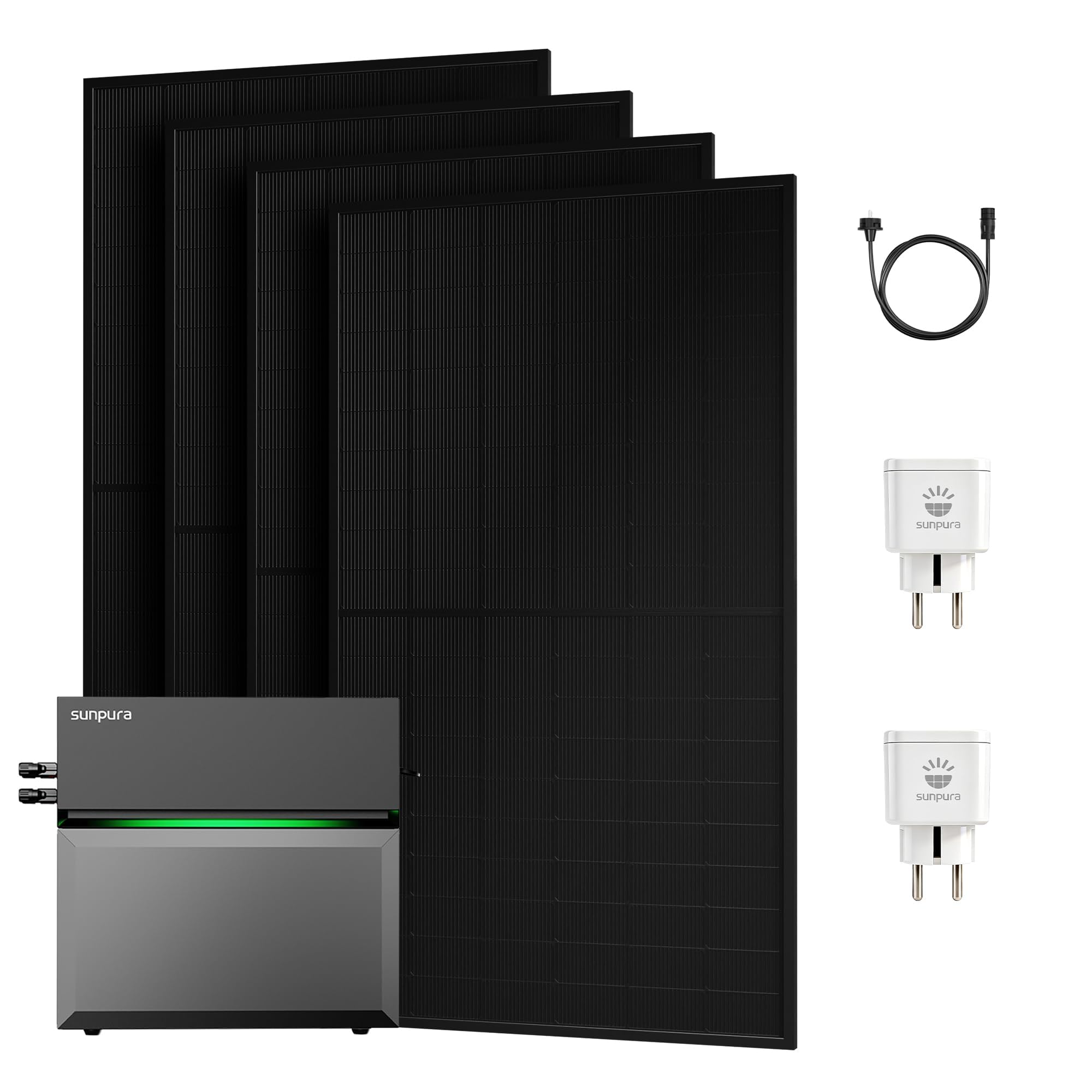 Powerness® All in One 2000W Balkonkraftwerk mit Speicher 2400Wh, Sunpura S2400 mit 2 MPPT, 4×500W Full Black Bifaziale Solarmodule, Plug & Play (0% MwSt)